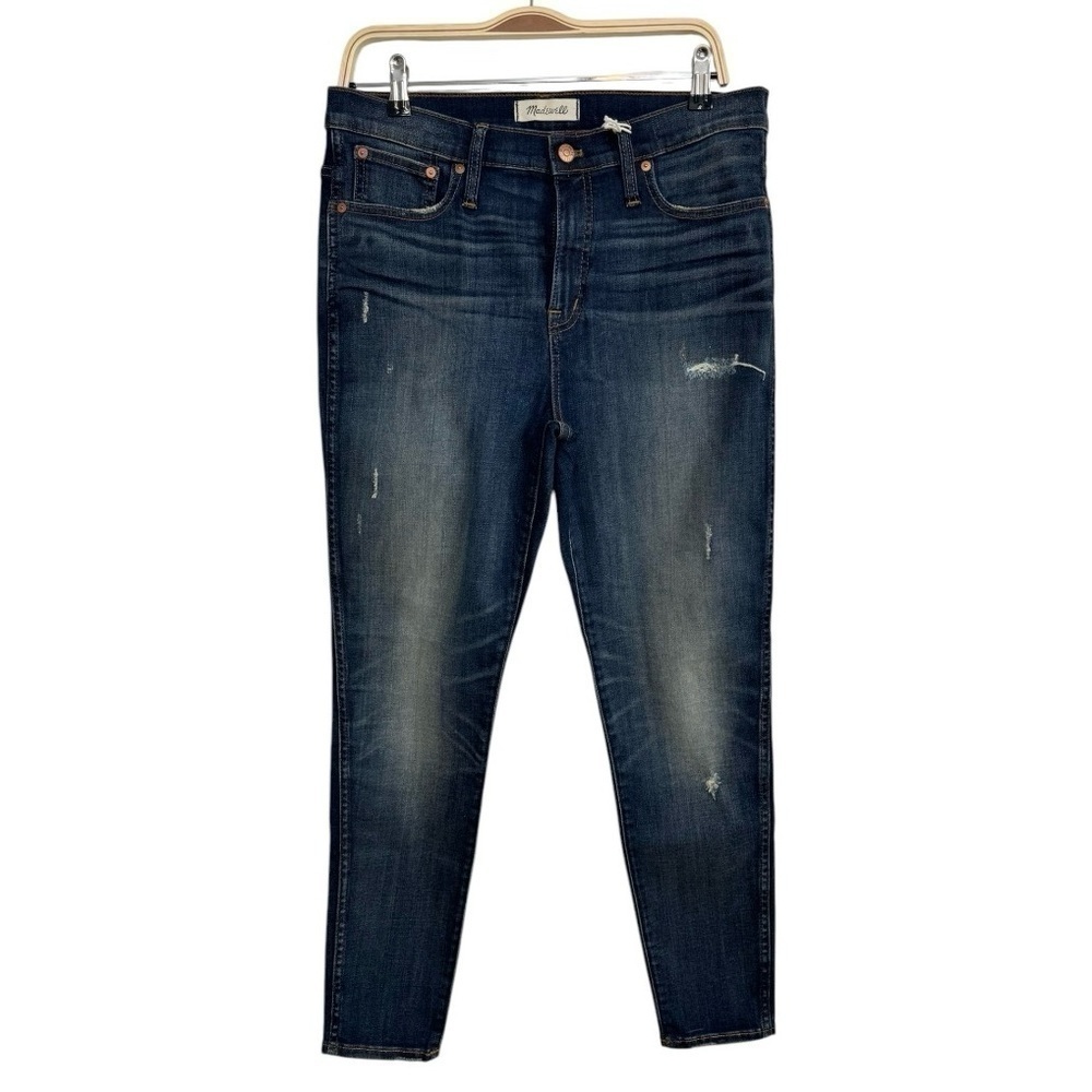 NWT Madewell 9 inch High Rise Skinny Jeans Dark Wash Distressed Look Size 32
